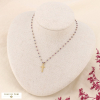 Collier chaîne chapelet à perles cristal et croix acier inoxydable 0123585 violet