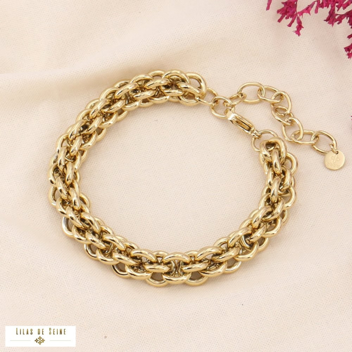 Bracelet gros maillons maille tricotée en acier inoxydable 0223539 doré