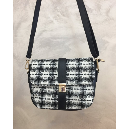 Sac besace carreau bi-matière bandoulière 0923520 noir/blanc