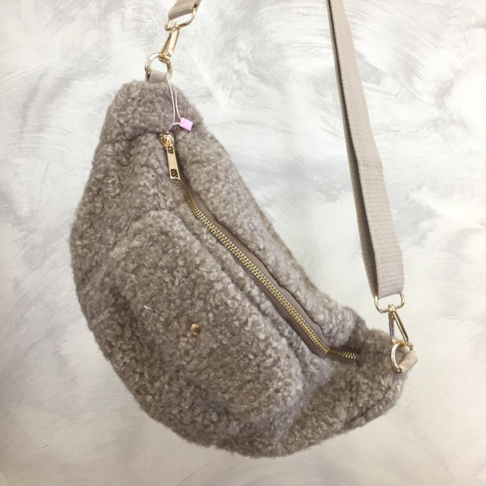 Sac banane moumoute poche avant pression 0923524 taupe