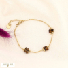 Bracelet en acier inoxydable et fleurs en perles pierres brodées 0223555 marron