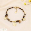 Bracelet perles de pierres biseautés et breloques acier martelé 0223557 marron