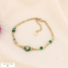Bracelet perles acier carrées et pierre à trèfle 0223560 vert foncé