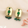 Boucles d'oreilles ethniques CLIP acier, strass et pierres 0323558 vert foncé