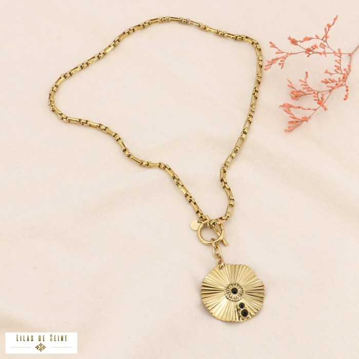 Collier acier inoxydable pendentif ondulé pierre 0123572 noir