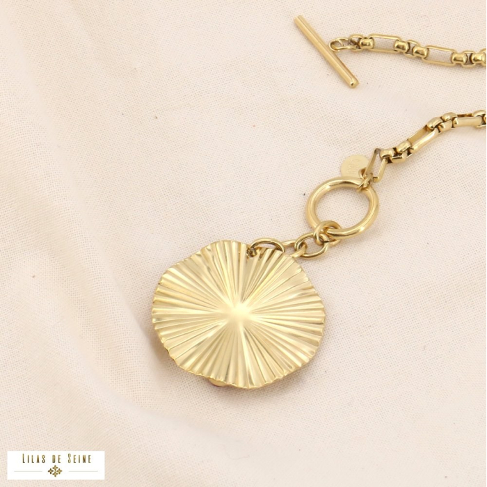 Collier acier inoxydable pendentif ondulé pierre 0123572 noir