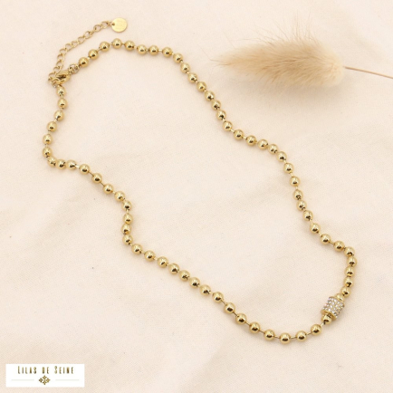 Collier billes acier inoxydable talisman strass 0123553 blanc