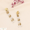 Boucles d'oreilles longues cascade billes acier pierre 0323610 blanc