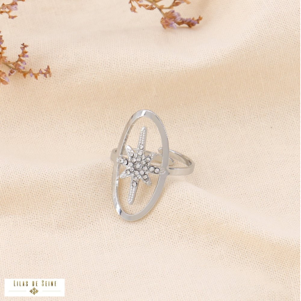 Bague acier inoxydable étoile polaire strass femme 0423514 argenté