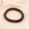 Bracelet élastique forme tube broderie de perles cristal pour femme 0223585 cognac