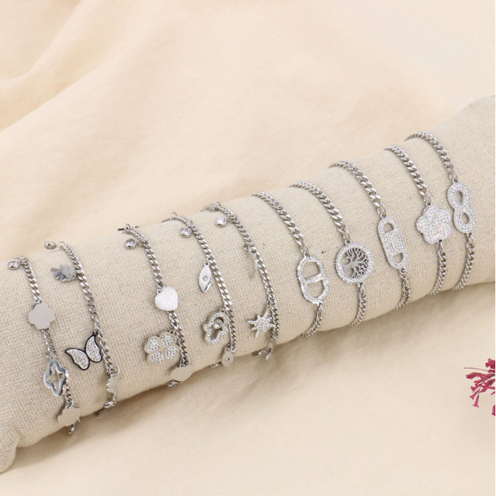 Ensemble de bracelets en acier inoxydable tendances et strass blancs avec boudin brillant inclus 0223630 argenté
