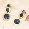 Boucles d'oreilles pendantes oversized trois disques acier martelé et acétate 0323533 bleu foncé