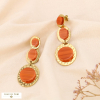 Boucles d'oreilles pendantes oversized trois disques acier martelé et acétate 0323533 marron
