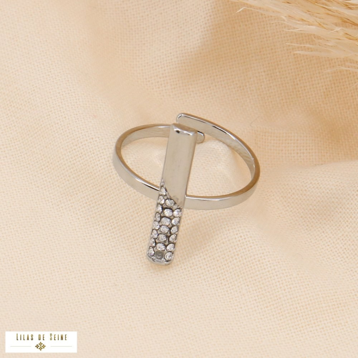 Bague tige strass et acier inoxydable casual-chic 0423534 argenté