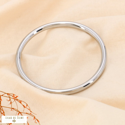 Bracelet jonc lisse effet miroir en acier inoxydable 0223617 argenté