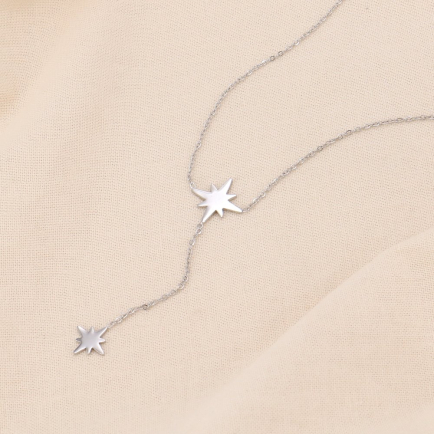 Collier pendentif étoiles polaires en acier inoxydable forme Y 0123611 argenté