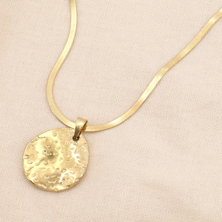 Collier acier inoxydable pendentif martelé chaîne miroir 0123610 doré