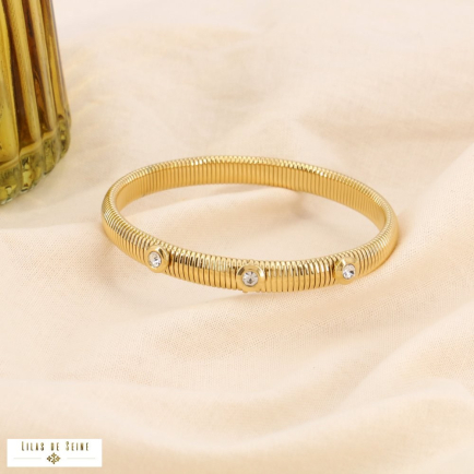 Bracelet souple acier inoxydable strass 0223600 doré
