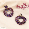 Boucles d'oreilles en acier oversized coeur broderie de perles en cristal 0323540 violet