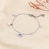 Bracelet acier inoxydable oeil bleu chance strass flash fer à cheval perle femme 0222575 argenté