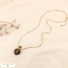 Collier sautoir pendentif flacon porte-bonheur talisman acier et pierre véritable 0123649 gris foncé