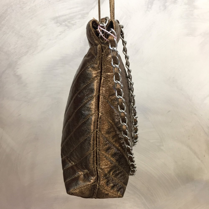 Sac à main porté épaule ou bandoulière simili-cuir matelassé brillant 0923532 bronze