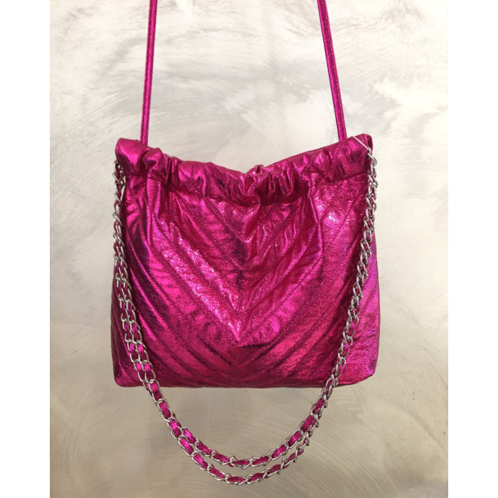 Sac à main porté épaule ou bandoulière simili-cuir matelassé brillant 0923532 fushia