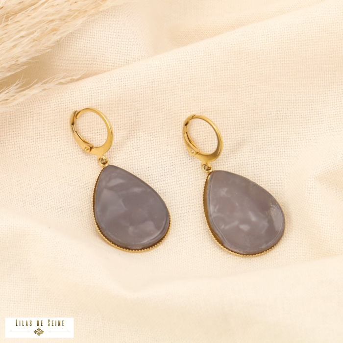 Créoles pendants gouttes acétate écaille de tortue 0323537 gris foncé