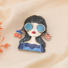 Broche aimantée vintage femme lunettes boucles d’oreille 0524006 bleu