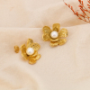 Boucles d'oreilles puce acier inoxydable fleur perle 0324114 doré
