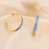 Boucles d'oreilles créoles plates acier inox étoiles émail 0324112 bleu