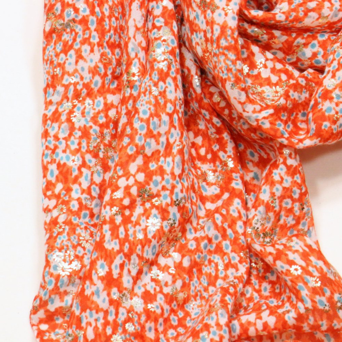 Foulard motif marguerites fleurs glitter femme 0724005 orange