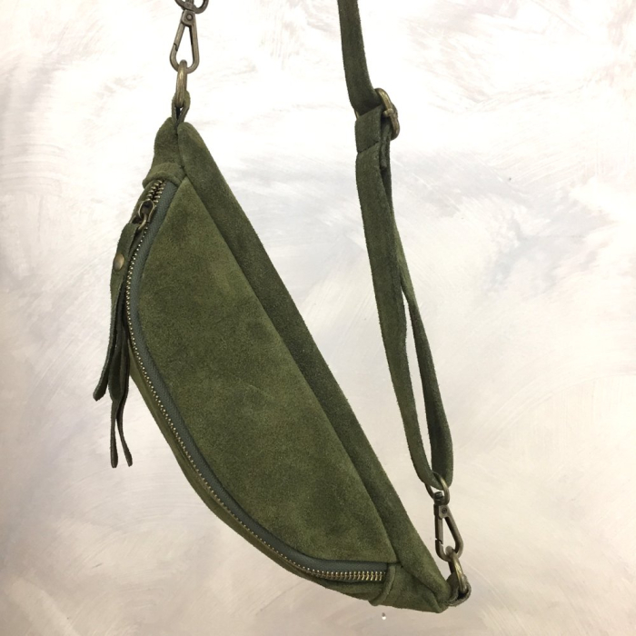 Sac banane cuir véritable daim 0924001 vert kaki