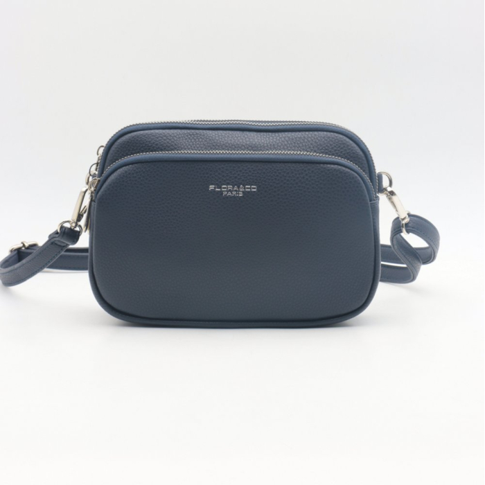 Sac à bandoulière Flora&Co simili-cuir grainé 3 compartiments 0924008 bleu foncé