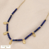 Collier acier inoxydable billes pierre naturelle pampilles 0124054 bleu foncé