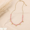 Collier acier inoxydable billes pierre naturelle pampilles 0124054 rose