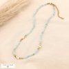 Collier billes pierre perles eau douce acier inoxydable 0124060 vert aqua