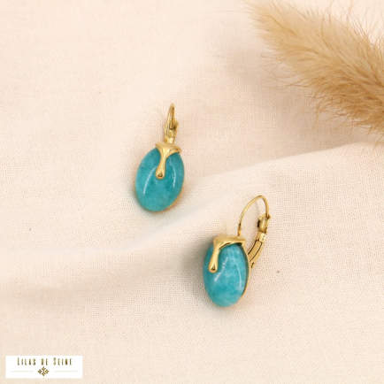 Boucles d'oreilles acier inox contemporain olive pierre 0324037 bleu turquoise