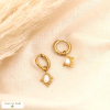 Mini-créoles pendantes acier inox rococo cabochon ovale 0324018 blanc