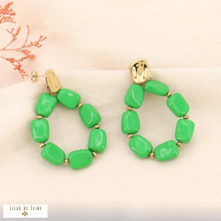 Boucles d'oreilles vintage acier inoxydable goutte résine 0324001 vert