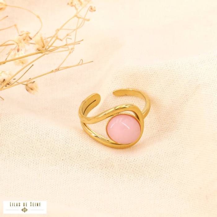 Bague acier inoxydable goutte stylisée pierre nacre 0424006 rose clair