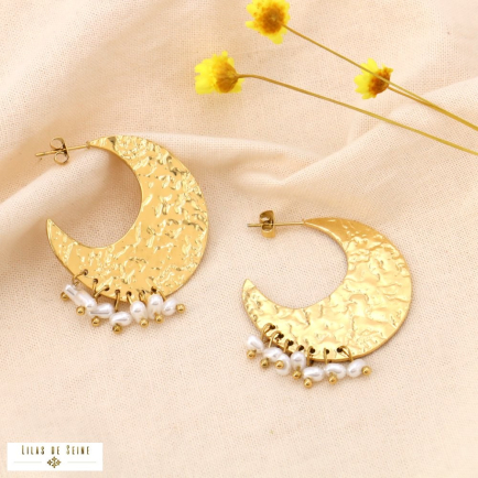 Boucles d'oreilles acier inoxydable croissant de lune antique 0324056 blanc