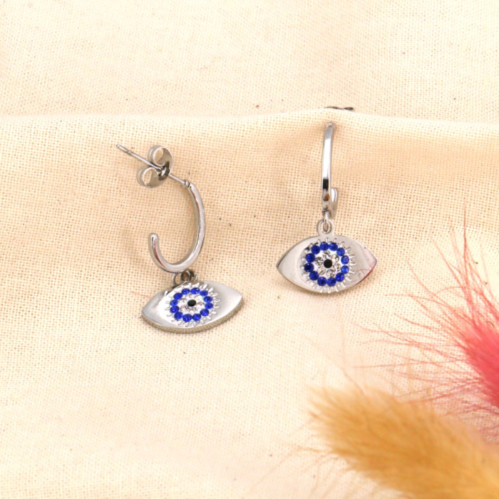 Boucles d'oreilles acier inoxydable oeil bleu strass 0323575 argenté