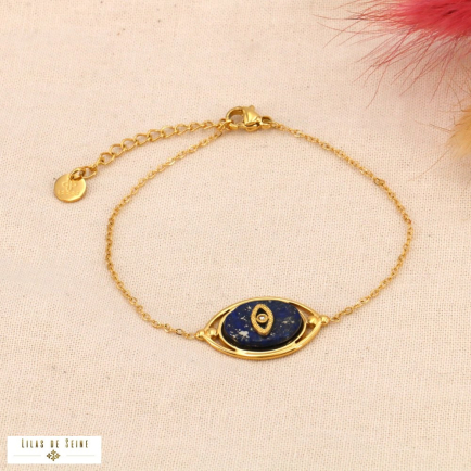 Bracelet acier inoxydable pendentif oeil pierre naturelle 0224009 bleu foncé