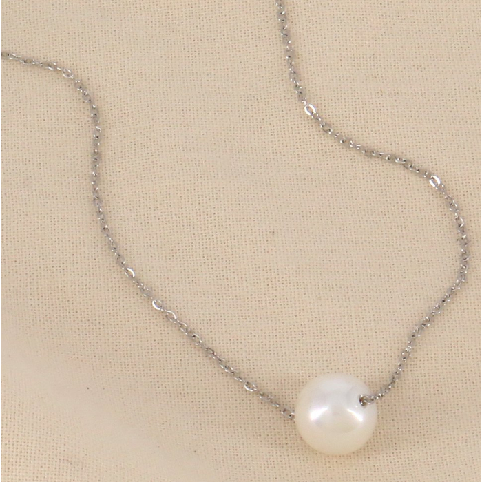 Collier bille imitation perle acrylique acier inoxydable 0124113 argenté