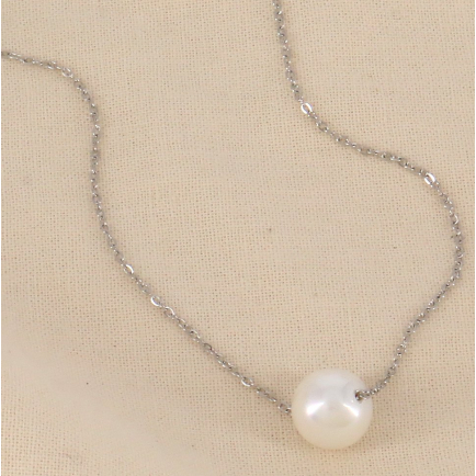 Collier bille imitation perle acrylique acier inoxydable 0124113 argenté