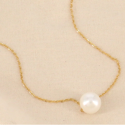 Collier bille imitation perle acrylique acier inoxydable 0124113 doré