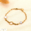 Bracelet acier inox anneau perle eau douce chaîne gourmette 0224049 gris clair