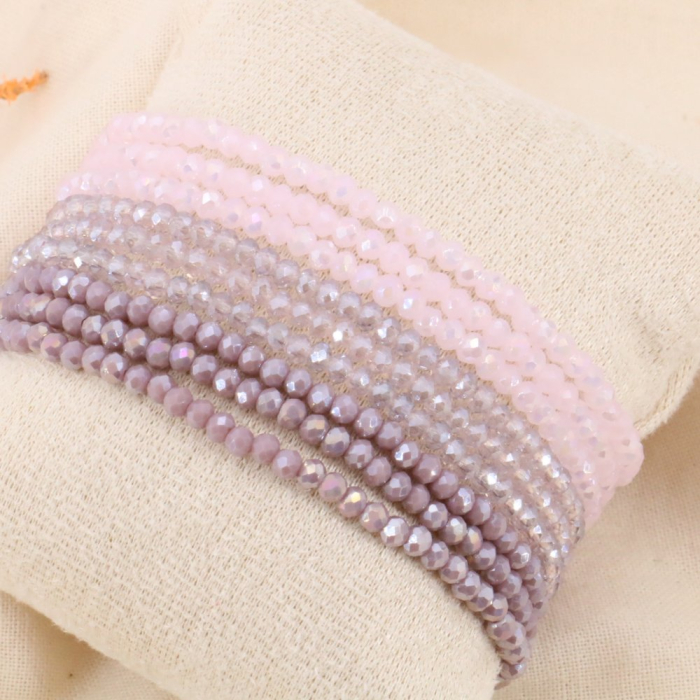 Bracelets élastiques perles cristal +boudin pour femme 0224084 violet