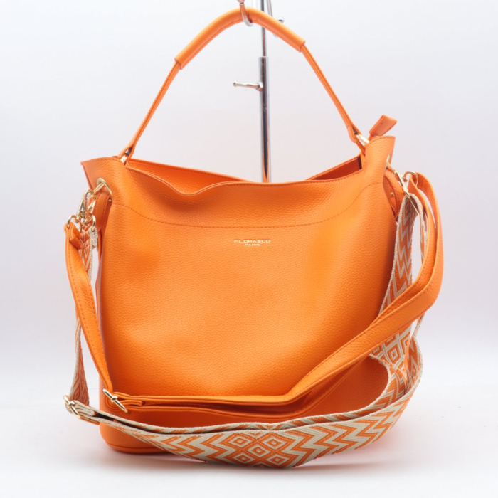 Sac à main 2-en-1 simili-cuir grainé Flora&Co 2 bandoulières 0924007 orange